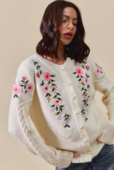 SO ME Floral Embroidered Coquette Sweater Cardigan OutfitFlow